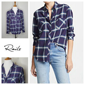 Rails Leo Button Down Shirt Violet Teal‎ Cream Size XS